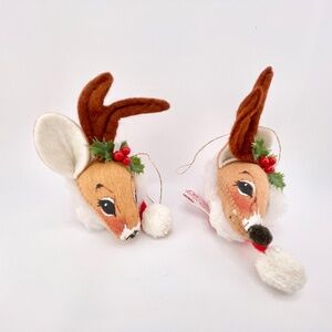 ⭐  Annalee Reindeer Head Ornaments (Pair, 1989 & 1990)